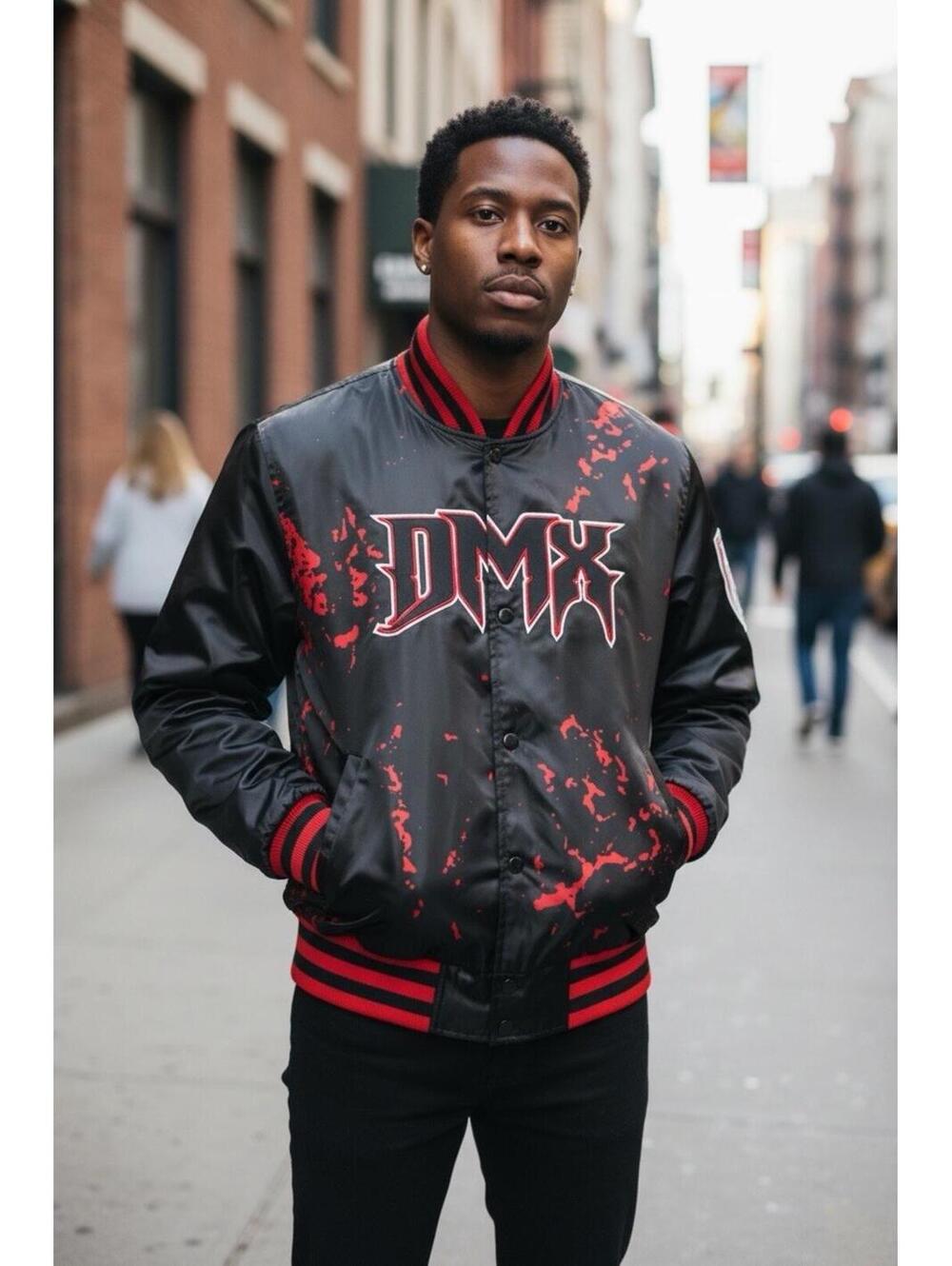 Headgear Classics DMX Jacket Mens Black Red Satin Bomber Hip Hop Rap Coat Size S